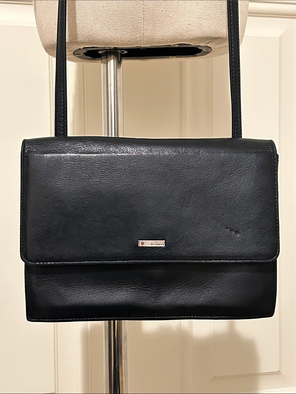 Perlina Black Leather Organizer Crossbody Bag